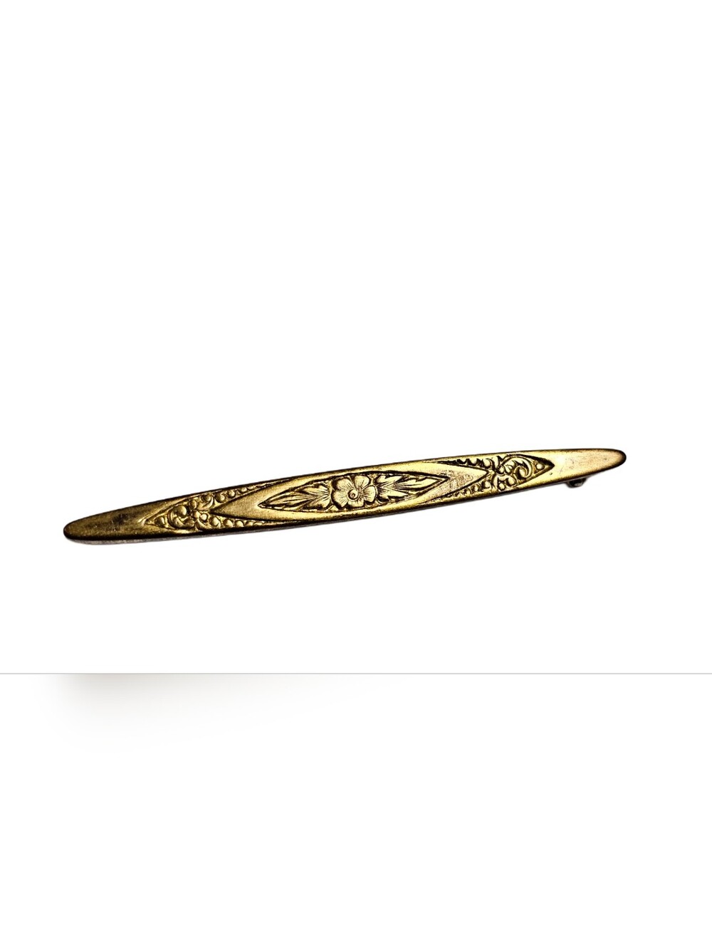 Antique Edwardian Bar Pin Clasp Brooch Gold Tone Floral Etched Pat 1910 Lingerie